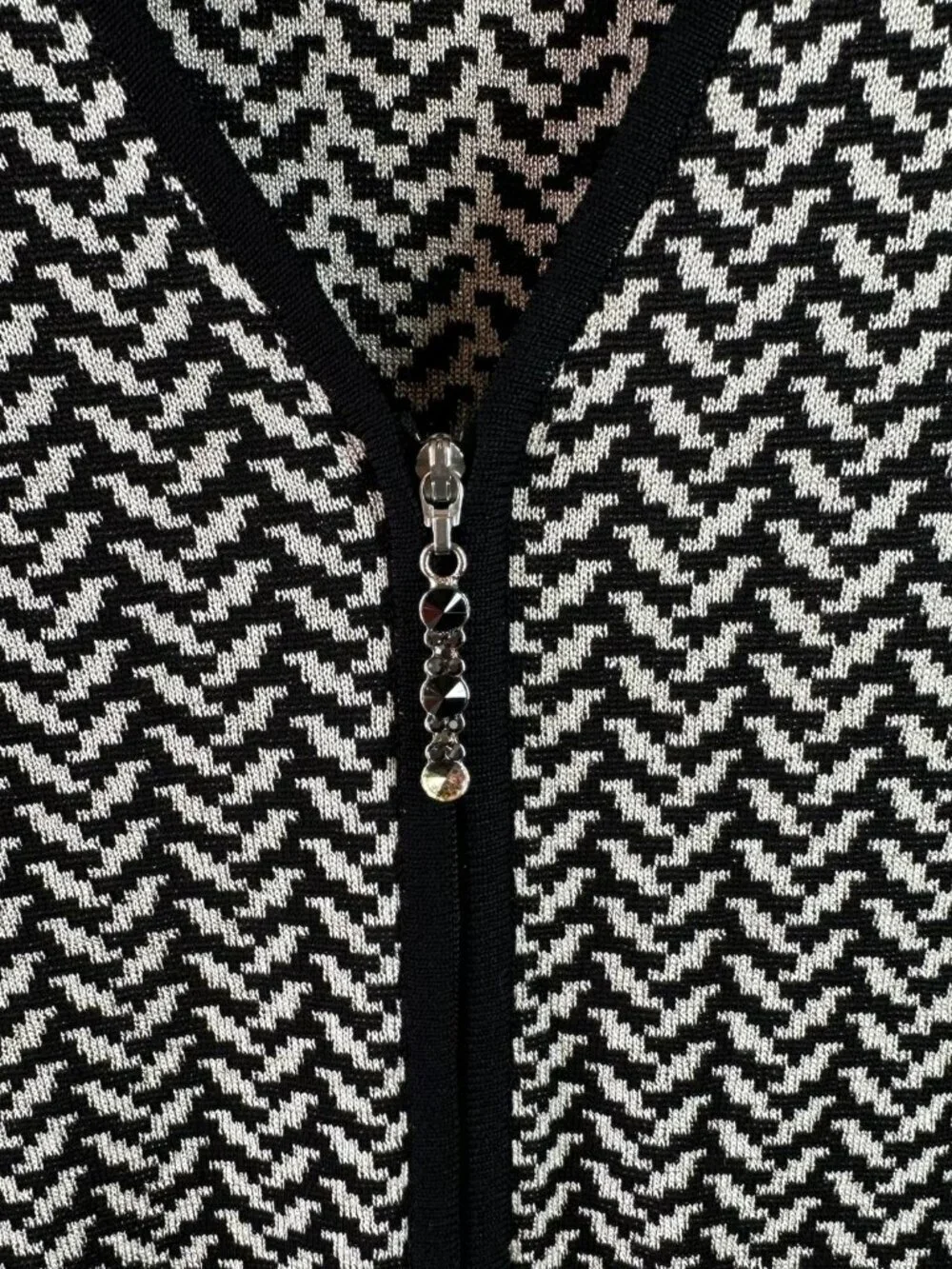 Misook Black White Chevron Knit Jacket Petite Zip Front Cardigan XSP